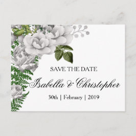 White Roses and Ferns Wedding Save the Date Aankondigingskaart