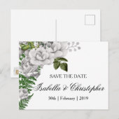 White Roses and Ferns Wedding Save the Date Aankondigingskaart (Voorkant / Achterkant)