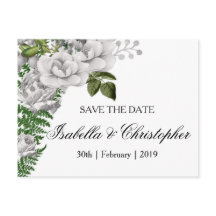 White Roses and Ferns Wedding Save the Date