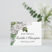 White Roses and Ferns Wedding Save the Date Aankondigingskaart (Staand voorkant)