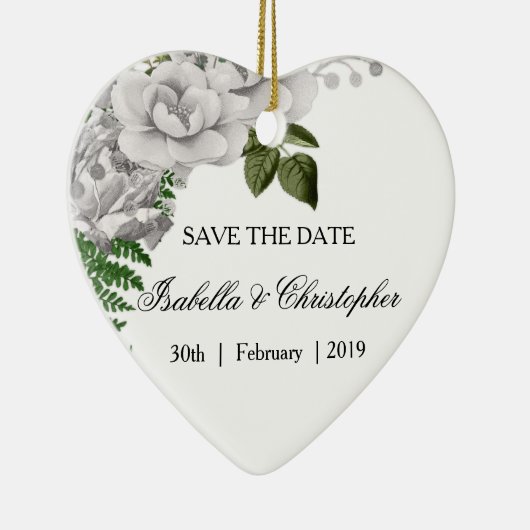 White Roses and Ferns Wedding Save the Date Keramisch Ornament (Rechts)