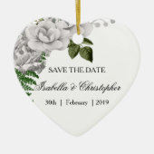 White Roses and Ferns Wedding Save the Date Keramisch Ornament (Voorkant)