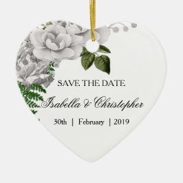 White Roses and Ferns Wedding Save the Date Keramisch Ornament