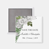 White Roses and Ferns Wedding Save the Date Magneet (Voorkant / Achterkant)