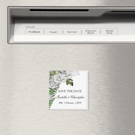 White Roses and Ferns Wedding Save the Date Magneet (Insitu (Vaatwasser))