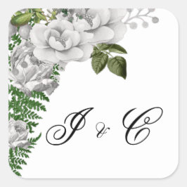 White Roses and Ferns Wedding Vierkante Sticker
