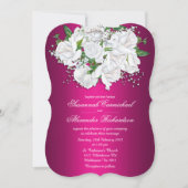White Roses and Fuchsia Pink Wedding Invitation Kaart (Voorkant)