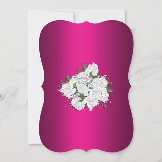 White Roses and Fuchsia Pink Wedding Invitation Kaart (Achterkant)