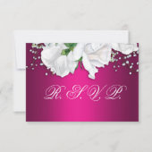 White Roses and Fuchsia Pink Wedding RSVP Kaartje (Voorkant)