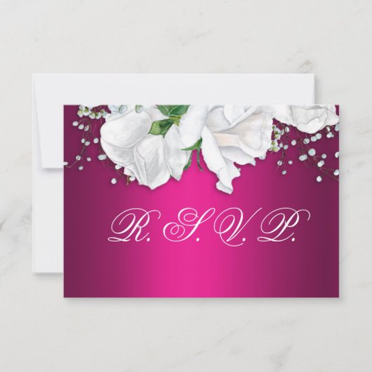 White Roses and Fuchsia Pink Wedding RSVP Kaartje (Voorkant)
