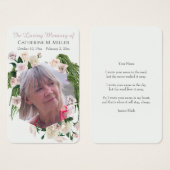 White Roses and Greenery Funeral Memorial Visitekaartje (Voorkant /achterkant)