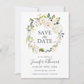 White Roses and Hydrangeas Floral Save the Date (Voorkant)