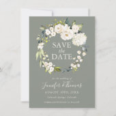 White Roses and Hydrangeas Floral Save the Date (Voorkant)