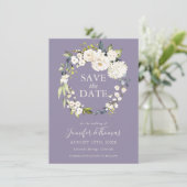 White Roses and Hydrangeas Floral Save the Date (Staand voorkant)