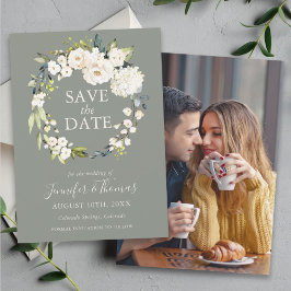 White Roses and Hydrangeas Floral Save the Date