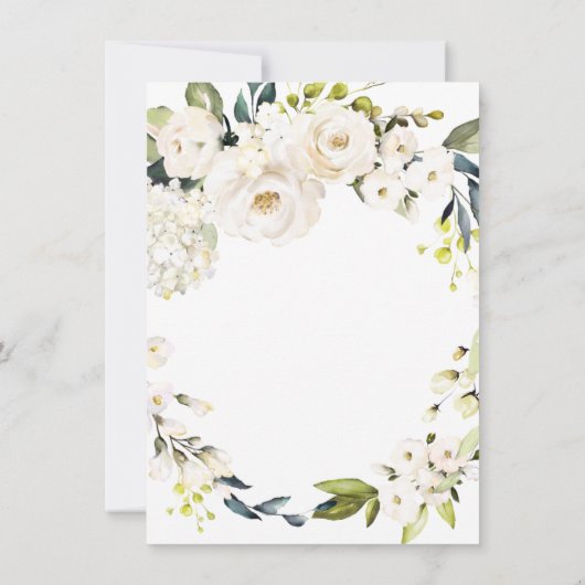 White Roses and Hydrangeas Floral Save the Date (Achterkant)