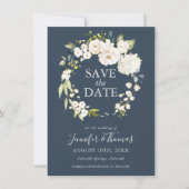 White Roses and Hydrangeas Floral Save the Date (Voorkant)