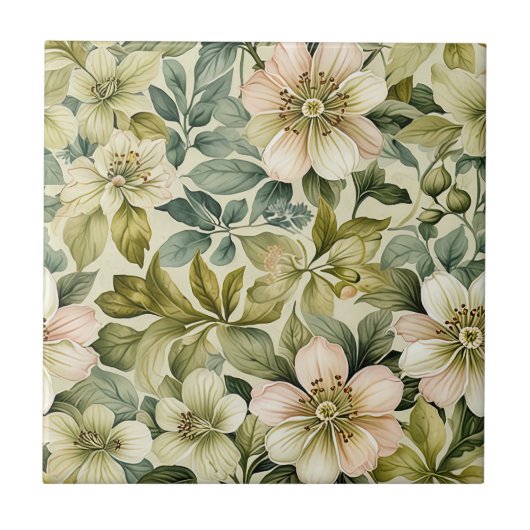 White Roses and Sage Seamless Tegeltje (Voorkant)