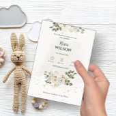 White Roses Baby Announcement Kaart