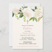 White Roses Baby Baptism en Brunch Pink & Green Kaart (Voorkant)