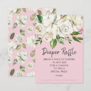 White Roses Baby shower Diaper Raffle Ticket Kaart