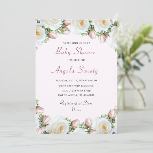 White Roses Baby shower Invitation (Staand voorkant)