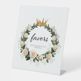 White Roses & Baby's Breath Favors Reclamebord Met Voetstuk