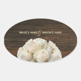 White Roses & Barnwood Bruiloft Sticker