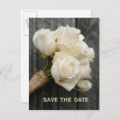 White Roses & Barnwood Save The Date Briefkaart (Voorkant / Achterkant)