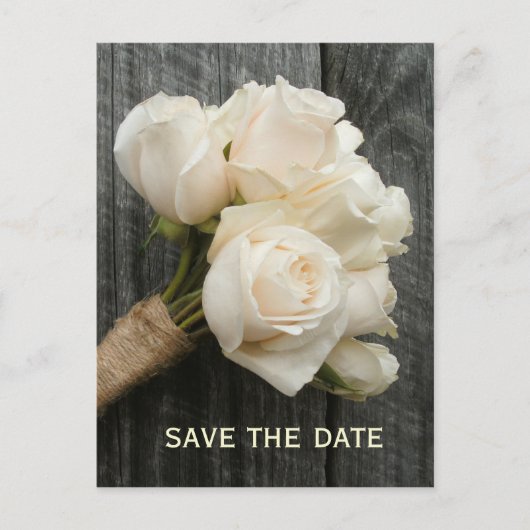 White Roses & Barnwood Save The Date Briefkaart (Voorkant)