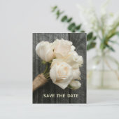 White Roses & Barnwood Save The Date Briefkaart (Staand voorkant)