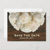 White Roses & Barnwood Save The Date Briefkaart (Voorkant / Achterkant)