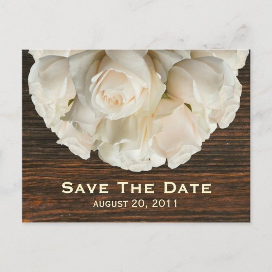 White Roses & Barnwood Save The Date Briefkaart (Voorkant)