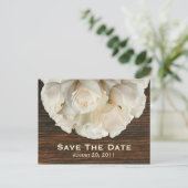 White Roses & Barnwood Save The Date Briefkaart (Staand voorkant)