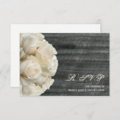 White Roses & Barnwood Wedding RSVP Kaartje (Voorkant / Achterkant)