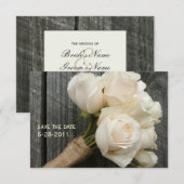 White Roses & Barnwood Wedding Save the Date (Voorkant / Achterkant)