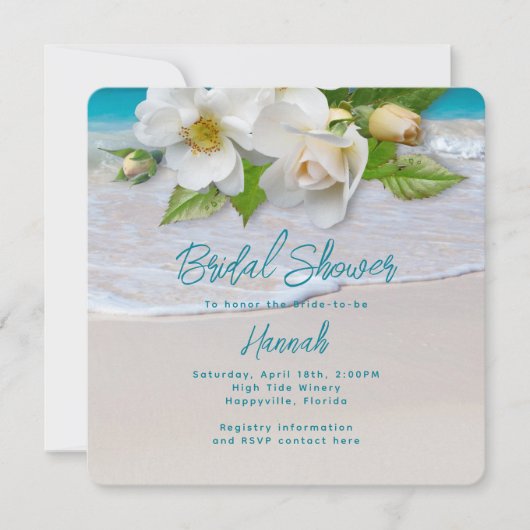 White Roses Beach Bridal Shower Invitation Kaart (Voorkant)