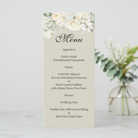 White Roses Beige Menu (Staand voorkant)