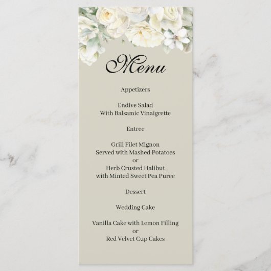 White Roses Beige Menu (Voorkant)