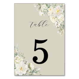 White Roses Beige Table Number Kaart