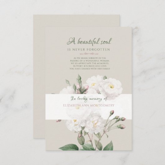 White Roses Bereavement - Hartelijk dank Kaart (Voorkant / Achterkant)