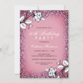 White Roses Birthday Party Paars Glitter Kaart (Voorkant)