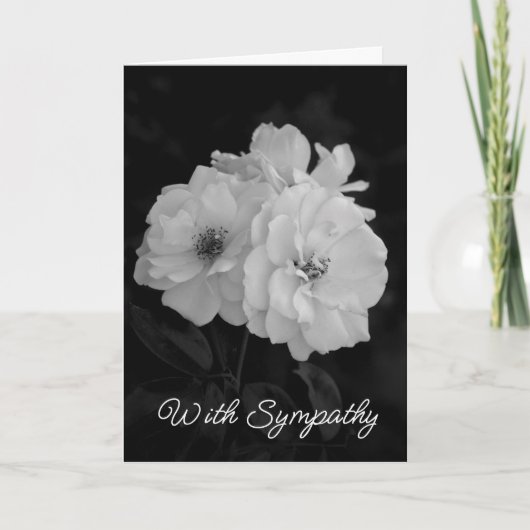 White Roses Black and White Sympathcard Kaart (Voorkant)