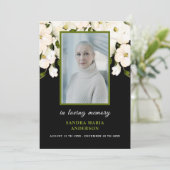 White Roses Black Foto Funeral Memorial Poem Card Bedankkaart (Staand voorkant)