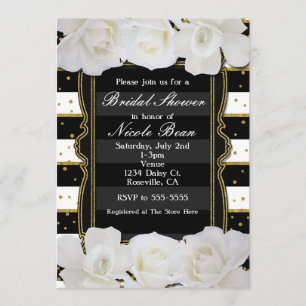 White Roses Black Stripes & Gold Vrijgezellenfeest Kaart