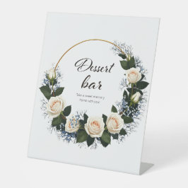 White Roses & Blue Baby's Breath Dessert Bar Reclamebord Met Voetstuk