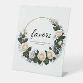 White Roses & Blue Baby's Breath Favoriet Reclamebord Met Voetstuk