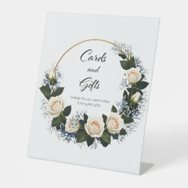 White Roses & Blue Baby's Breath Kaarten & Geschen Reclamebord Met Voetstuk