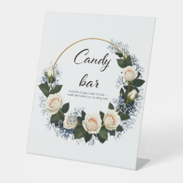 White Roses & Blue Baby's Breath Snoep Bar Reclamebord Met Voetstuk