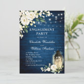 White Roses Blue Wood Lantern ENGAGTY Kaart (Staand voorkant)